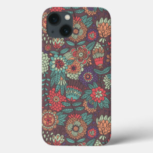 Kleurrijk bloemmotief in cartoonstijl iPhone 13 hoesje