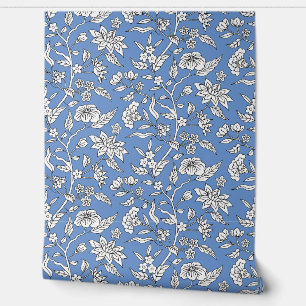 Kleurrijk bloemmotief korenbloem blauw behang