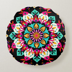 Kleurrijk Bloemmotief Mandala Patroon Rond Kussen