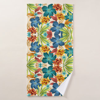 Kleurrijk bloemmotief met blauwe tinten badhanddoek