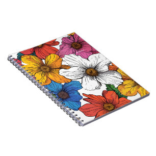 Kleurrijk Bloemmotief met Retro Madeliefjes Notitieboek