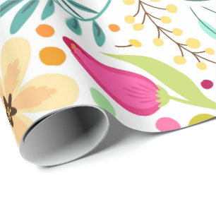 Kleurrijk bloemmotief met roze, geel cadeaupapier