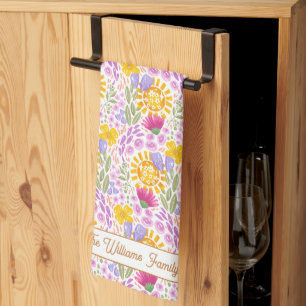 Kleurrijk Bloemmotief Naam Monogram Botanisch Theedoek