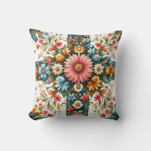 Kleurrijk bloemmotief volkskunst kussen - Boho blo