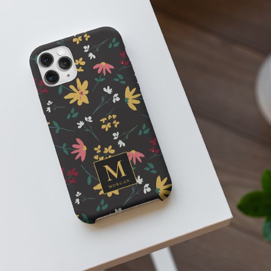 Kleurrijk bloemmotief zwart gepersonaliseerd Case-Mate iPhone case