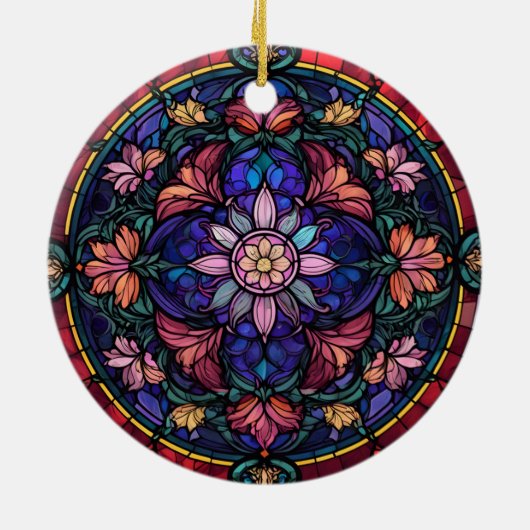 Kleurrijk bloemmozaïek keramisch ornament (Achterkant)