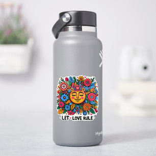 Kleurrijk bloemontwerp met een lachende zon sticker