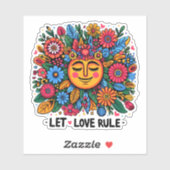 Kleurrijk bloemontwerp met een lachende zon sticker (Vel)