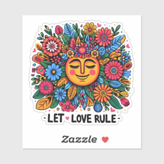 Kleurrijk bloemontwerp met een lachende zon sticker (Vel)