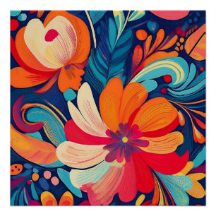 Kleurrijk Bloempatroon – Artistiek Bloemontwerp Perfect Poster