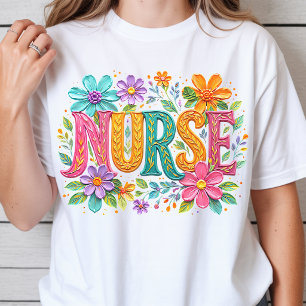 Kleurrijk bloemstuk verpleegstersgeschenk voor ged t-shirt