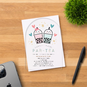 Kleurrijk Boba Bubble Tea Feestje Geslacht Onthull Acryl Uitnodigingen