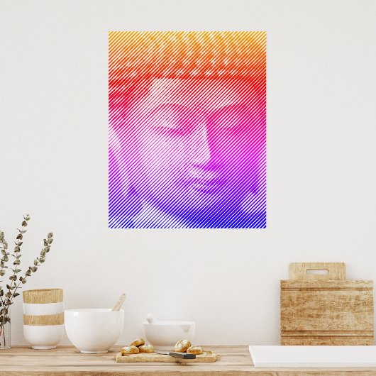 Kleurrijk boeddha-gezichtsveld met lijnen poster (Keuken)