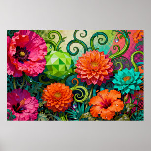 Kleurrijk Boeket Papierbloemen - Artistiek  Poster