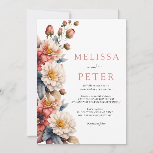 Kleurrijk boeket van bloemen bruiloft uitnodiging (Voorkant)