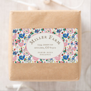 Kleurrijk boerderij vintage patroon eierdoos label