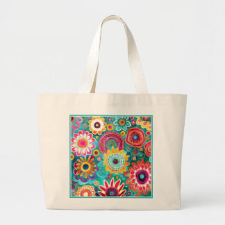  kleurrijk Boho bloemmotief Grote Tote Bag