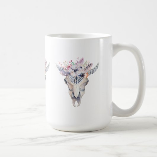 Kleurrijk Boho Bull Scull Bloemboeket Koffiemok (Rechts)