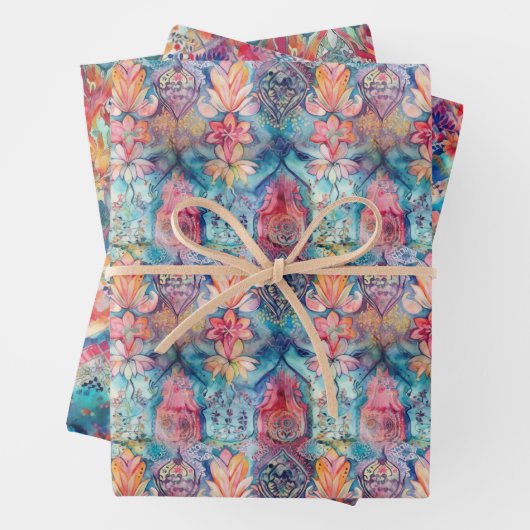 KLEURRIJK BOHO ECLECTISCH CADEAU INPAKPAPIER VEL (In situ)