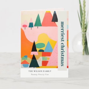 Kleurrijk Bold Retro Abstract Kerstlandschap Feestdagen Kaart