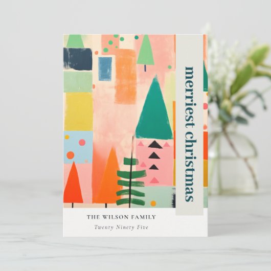 Kleurrijk Bold Retro Abstract Kerstlandschap Feestdagenkaart (Staand voorkant)