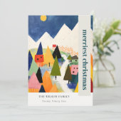 Kleurrijk Bold Retro Abstract Kerstlandschap Feestdagenkaart (Staand voorkant)