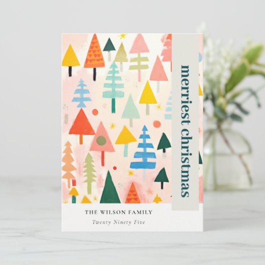 Kleurrijk Bold Retro Abstract Kerstlandschap Feestdagenkaart (Staand voorkant)