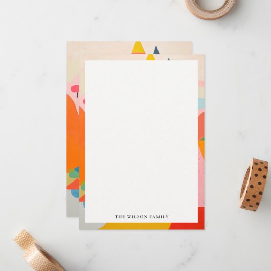 Kleurrijk Bold Retro Abstract Kerstlandschap Notitiekaartje (Voorkant / Achterkant in situ)