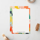 Kleurrijk Bold Retro Abstract Kerstlandschap Notitiekaartje (Voorkant / Achterkant in situ)