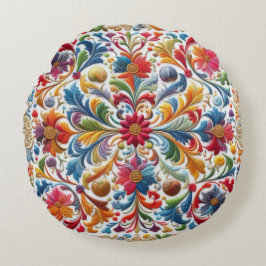 Kleurrijk borduurwerk op zoek naar bloemenontwerp rond kussen