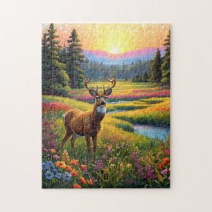 Kleurrijk bos kleuren en herten kunst legpuzzel