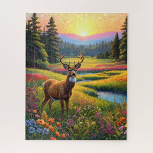 Kleurrijk bos kleuren en herten kunst legpuzzel