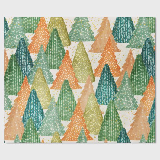 Kleurrijk bos van Evergreen met kerstbomen Cadeaupapier (Vlak)