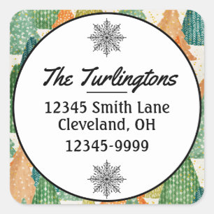 Kleurrijk bos van Evergreen Xmas Return Address Vierkante Sticker