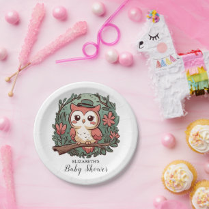 Kleurrijk bosuil Baby shower Papieren Bordje