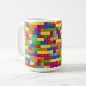 Kleurrijk bouwsteenpatroon koffiemok (Voorkant links)