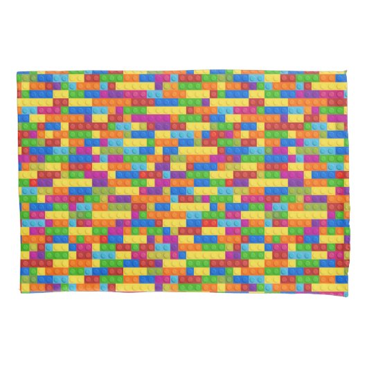 Kleurrijk bouwsteenpatroon kussensloop (Voorkant-Links)