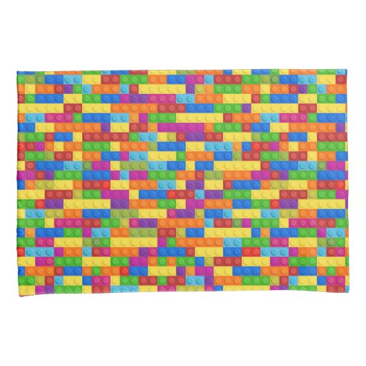 Kleurrijk bouwsteenpatroon kussensloop (Voorkant-Rechts)