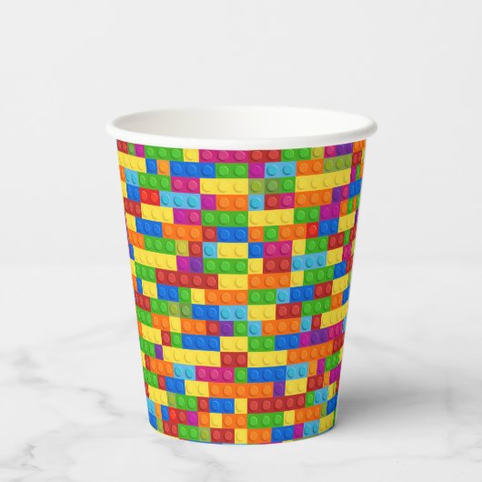 Kleurrijk bouwsteenpatroon papieren bekers (Achterkant)