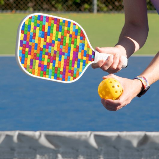 Kleurrijk bouwsteenpatroon pickleball paddle (Insitu)