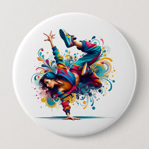 Kleurrijk Breakdance Meisje Kunst Ronde Button 4,0 Cm
