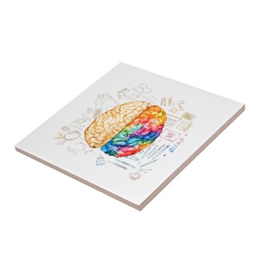 Kleurrijk brein - wetenschap en kunst - neuroweten tegeltje (Zijkant)