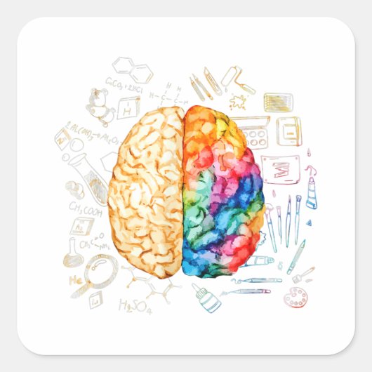 Kleurrijk brein - wetenschap en kunst - neuroweten vierkante sticker (Voorkant)