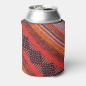 Kleurrijk breisel: veelkleurige touwachtergrond. blikjeskoeler (Blikje Achterkant)