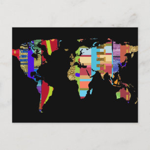 kleurrijk briefkaart van de wereld