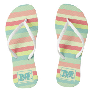Kleurrijk Bright Stripes Modern Monogram Teenslippers