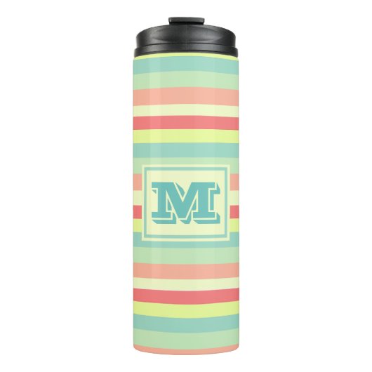 Kleurrijk Bright Stripes Modern Monogram Thermosbeker (Voorkant)