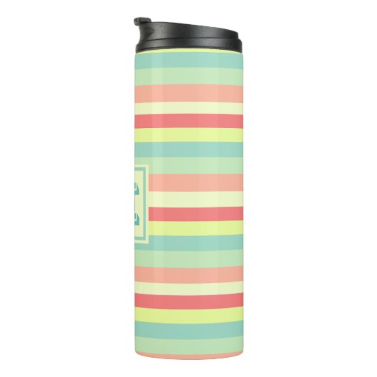 Kleurrijk Bright Stripes Modern Monogram Thermosbeker (Geroteerd rechts)