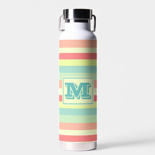 Kleurrijk Bright Stripes Modern Monogram Waterfles (Voorkant)