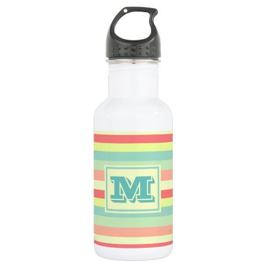 Kleurrijk Bright Stripes Modern Monogram Waterfles (Voorkant)